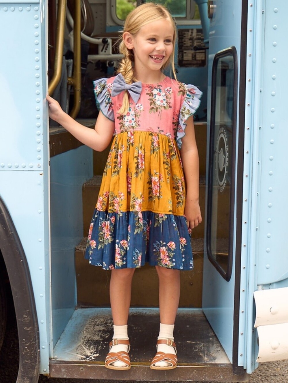 Pink Chicken Girls Kit Dress Mixed Franklin Florals Tiered Cotton Sleeveless 5